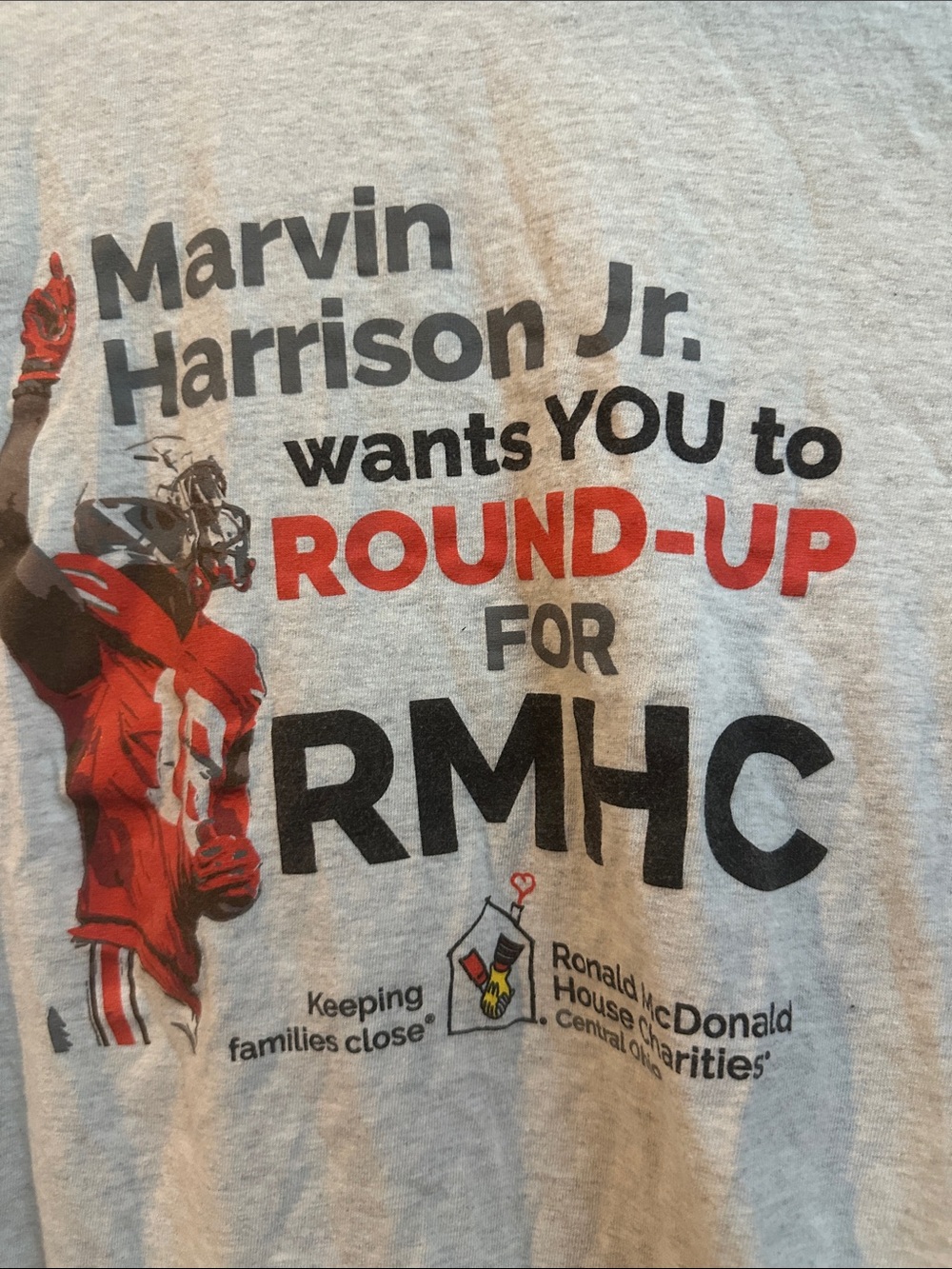 Gildan Gray T-Shirt with Red and Black Marvin Harrison Jr. RMHC Graphic